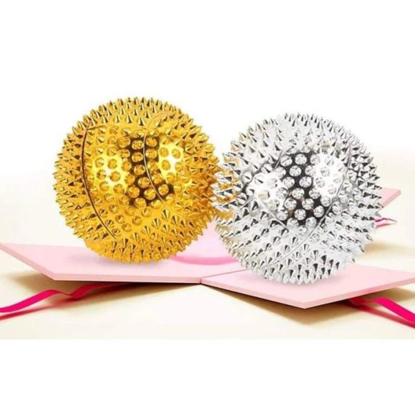 Zenon Acupressure Ball Massager, Magnetic Needle Ball Pain Relief for Neck Back Muscles, Set of 2 (Silver and Gold)
