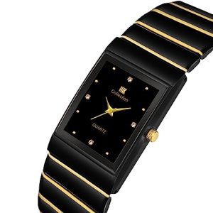 IIK COLLECTION Reactangle Studded Dial Metalic Bracelet Chain Strap Analogue Wrist Watch for Men and Boys + Digital LED Watch FREE